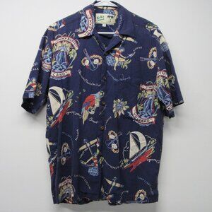Vintage KOKO Island Jimmy Buffet Volcano Margaritaville Hawaiian Shirt Fins M